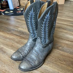 Tony Lama Full Quill Ostrich Boots in Gray Sz 9 D Rubber Soles